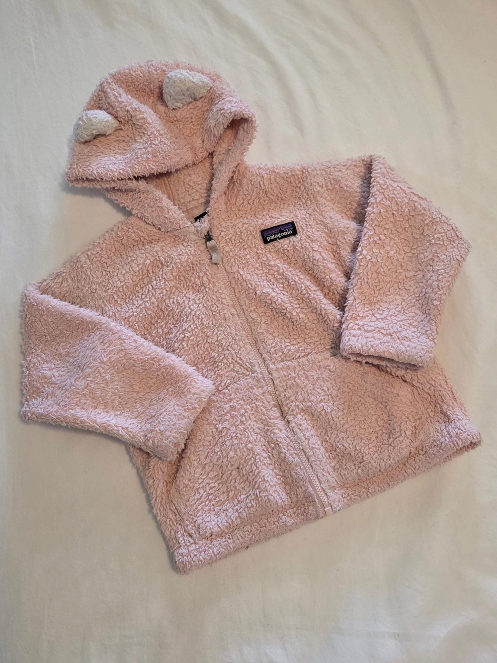 Patagonia Kids Light Pink Sherpa Hooded Jacket with Ear Details